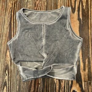 FABLETICS Green Ribbed Twist Front Tank Top